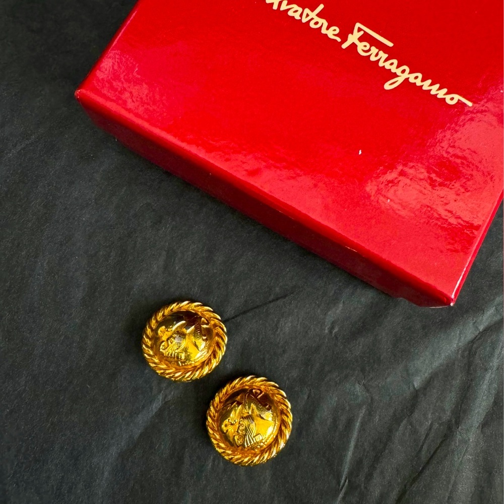 Preloved Ferragamo clip-on gold plated earrings
